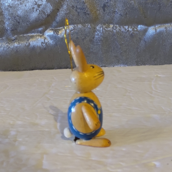 Vintage Wooden Rabbit Blue Overall Hanging Ornament - Picture 3 of 7